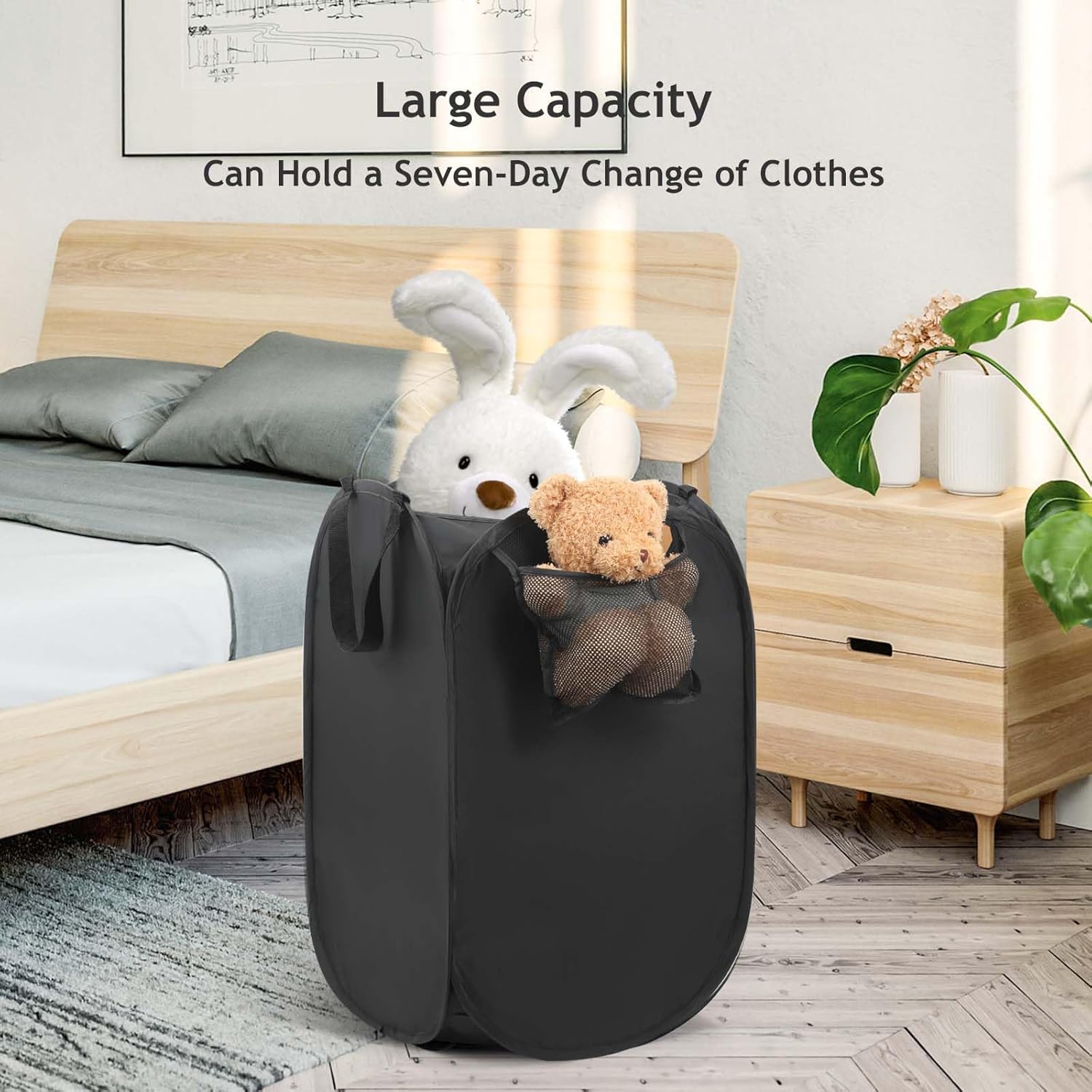 Upgraded Polyester Pop-up Laundry Hamper 2 Pack, 70L(18.5 Gal) Laundry Basket with Durable Handles Solid Bottom High Carbon Steel Frame and Side Pocket, Easy to Open Fold Flat for Storage